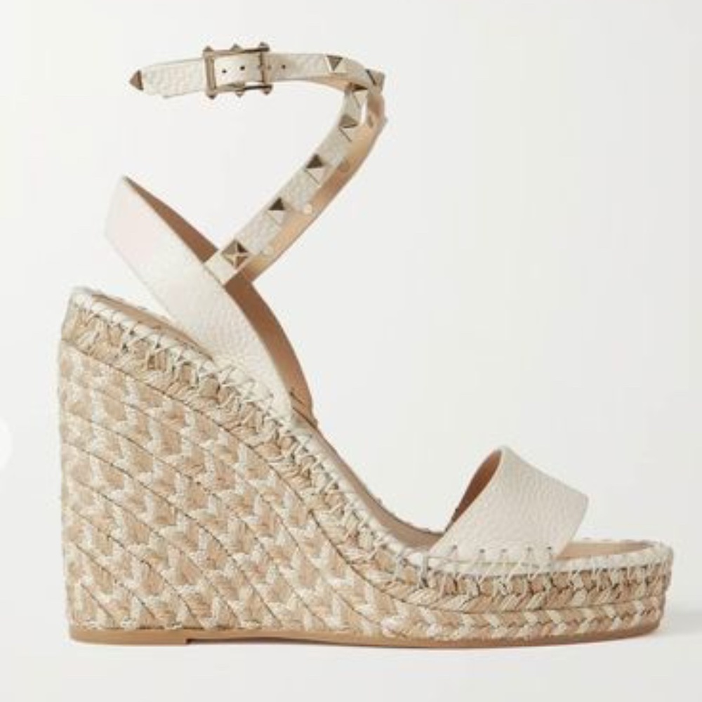 Brand new-VALENTINO GARAVANI Rockstud leather espadrille wedge sandals Size 7 (I